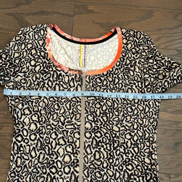 Eva & Claudi Cheetah Print Cardigan Sweater Floral Colar Zip Front Size Medium - Picture 7 of 10